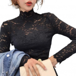 Trendikas pullover pluus pikkade varrukatega elastne kerge lilleline heegeldatud pits naiste tuunika top L