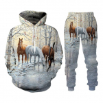 Loomad 3D Hobuse tr&uuml;kitud Meeste Lukuga kapuuts / Dressipluus / P&uuml;ksid Unisex Streetwear dressikomplekt meeste/naiste vabaaja jope &uuml;likond XS