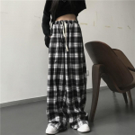 Must-valged ruudulised p&uuml;ksid, suured naiste vabaaja p&uuml;ksid, laia s&auml;&auml;rega p&uuml;ksid Ins Retro teismeliste sirged p&uuml;ksid Hiphop t&auml;navar&otilde;ivad XXL must