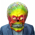 R&uuml;ndab marsi s&otilde;duri Halloweeni mask t&auml;is peaga lateksist hirmutav tulnukas aju peomask UFO Marsi cosplay kost&uuml;&uuml;mi rekvisiidid beež