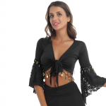 Naiste t&uuml;drukute k&otilde;hutantsu flare varrukatega &uuml;mbristopid Bell Bead Tutt pits-Up Sall Crop Tops Kardigan Lavakost&uuml;&uuml;m XL must