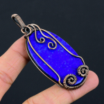 Lapis Lazuli v&auml;&auml;riskivist puhtast vasest traadist pakitud k&auml;sitsi valmistatud ripatsehted 3.15 Inches sinine