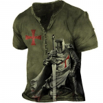 Vintage T-s&auml;rk Meestele 3D Print Knight Henley S&auml;rk V-kaelusega l&uuml;hikeste varrukatega Suured topid Tees&auml;rk Meeste R&otilde;ivad T&auml;navar&otilde;ivad 4XL