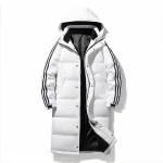 Meeste talvine pikk kolme triibuline sulejope, valge pardi sule paks soe mantel M valge