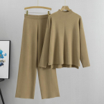 S&uuml;gisene naiste kudumikomplekt Moodne, ebaregulaarne kootud &uuml;laosa laia s&auml;&auml;rega p&uuml;kste kaheosaline komplekt One Size khaki