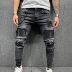 Mehed Ripped Kitsad Teksad Biker Kvaliteetne Must Distressed Slim-Fit Pliiatsp&uuml;ksid Vedur T&otilde;mblukk Denim P&uuml;ksid Hip Hop p&uuml;ksid 2XL must