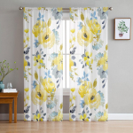 Akvarell Kollane Abstraktne Lill L&auml;bipaistev Voile Aken Kardinad T&uuml;llkardinad Elutoa R&otilde;du kaunistus kardinad 135W x 114H(cm)