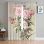 Pink Rose Vintage t&uuml;lli aknakardin elutuppa Moodne l&auml;bipaistev kardin magamistoa k&ouml;&ouml;gi kardinate jaoks kohandatud 135W x 114H(cm)