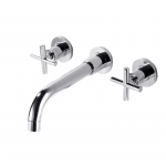 Vasest seinasisene kahe k&auml;epidemega kolme auguga jaotatud kraanikauss, majapidamises kasutatava sooja ja k&uuml;lma veega varjatud vannitoakapi segisti kolmeosaline komplekt