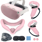 Oculus Quest 2 tarvikute, VR-i silikoon-n&auml;omaski, VR-i kesta kate, Quest 2 puutetundliku kontrolleri k&auml;epideme katte, objektiivi kaitsekatte, &uuml;hekordselt kasutatava silmakatte jaoks roosa