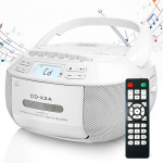 CD-m&auml;ngija Boombox kassetim&auml;ngija kombinatsioon Bluetoothiga, AM/FM-raadio, kaugjuhtimispuldiga stereoheli, AUX/USB-draiv, lindisalvestus, LCD-ekraan valge