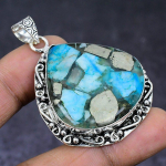Natural Pyrite Turquoise Gemstone 925 Steling Silver Jewelry Pendant 2.09 y4k27