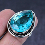 Natural Blue Topaz Gemstone Handmade 925 Steling Silver Jewelry Ring Size 8 f4u65