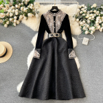 Soliidne elegantne naiste kleit, talvine lapiline pitsiline peokleit, naiste vabaaja prantsuse stiilis kleit, magus kawaii korea kleit naistele 2024 2XL must