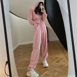 S&uuml;gisene dress naistele, kahest osast koosnev komplekt, Korea, lukuga kapuutsiga pusa, n&ouml;&ouml;riga dressip&uuml;ksid, vabaaja p&uuml;ksid, &uuml;hev&auml;rvilised spordiriided, naiste &uuml;likond M roosa
