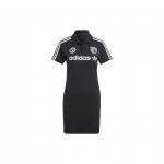 Adidas Originals Trefoil Kirjalogo Prindiga Prantsuse Polo Kraega V&auml;lisspordi L&uuml;hikeste Varrukatega Midi Kleit Naiste Kleit Must IR9788 XXS