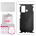 apgo Protective Skin Sticker for the back+sides compatible with Infinix Hot 12 Play, Full Wrap Film, Foil, Vinyl - Pattern Black Leather