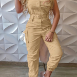 Moekas klapptaskutega v&ouml;&ouml;ga kombinesoon, vabaaja kombinesoon kevadeks ja suveks, naister&otilde;ivad M khaki