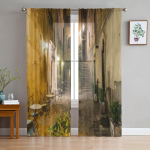 Vana sise&otilde;u Roomas Itaalias L&auml;bipaistev kardin elutuppa magamistuppa Voil-kardinad akna jaoks Organza kardinad Peo t&uuml;llkardinad 135W x 114H(cm) beige