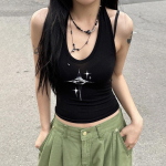 Top Naised Y2k Devil's Eyes Retroprint Rippkaelus Rippuv Vest Naiste Suvine Korea mood Salendav ja Salendav L&uuml;hike topp S must