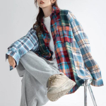 Lahtised ruudulised s&auml;rgid Naiste Kontrastv&auml;rvi topp Ameerika retro kottis s&auml;rk pikkade varrukatega t&auml;navariided Naiste riided M