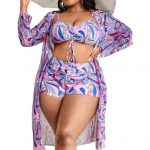 Yousheng 3tk/komplekt naiste seksikas bikiinikomplekt Print Sling rinnahoidja k&otilde;rge v&ouml;&ouml;kohaga ujumisp&uuml;ksid p&auml;ikesekaitsega kardiganide komplekt Kiiresti kuivav ujumistrikoo rannariided 4XL ts&uuml;aan