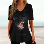 Suvine V-kaelusega pullover naistele lahtised riided TeesKawaii Cat Graphic T-s&auml;rk naistele Maalimine Print Harajuku l&uuml;hikeste varrukatega topid XL