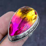 Bi-Color Tourmaline Gemstone Handmade 925 Steling Silver Gift Ring Size 7.5 r0v63