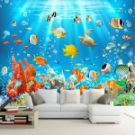 3D Laste seinamaal Veesaluse kalad ja korallid Tapeet Lastetoa taust 3D Seinamaal 300 cm(W) x 200 cm(H)