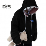 L&otilde;bus Shark Patch kapuutsiga kampsun, hubane ja stiilne sportlik vabaaja avar trendikas s&uuml;gisene sviiter paarile 3XL must