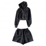 2 tk/komplekt naiste kapuutsiga l&uuml;hikesed p&uuml;ksid, &uuml;likond kapuutsiga lukuga pikad varrukad, &uuml;hev&auml;rviline l&uuml;hike mantel, elastne M must