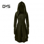 Naiste Cosplay kleit gooti v&auml;rviline paeltega rihm &otilde;huke v&ouml;&ouml;koht ebakorrap&auml;rane &auml;&auml;r kapuutsiga pikkade varrukatega teemapeod rollim&auml;ngufestival halloween midi 3XL armee roheline v&auml;rv