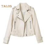 Naiste jakk Kunstnahast sileda pinnaga Keeratav krae T&otilde;mblukuga t&otilde;mblukk ja neet Dekoratsiooniga pikad varrukad Mootorrattamantel reisi&uuml;ler&otilde;ivad M must