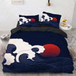 Laine Tekikott Komplekt Hokusai Muster Jaapani Ukiyoe Tekikott Orientaalne Sket&scaron;istiil Ookean Queen Twin Pol&uuml;ester Voodipesukomplekt 135x200cm 2pcs