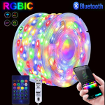 5 V USB RGBIC RGB neoon LED riba j&otilde;uluvalgusti 5/10/20 M Bluetoothi ​​kaugjuhtimispuldi nutil&uuml;liti juhthaldjas LED stringi kaunistusvalgusti 5M