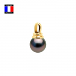Compagnie G&eacute;n&eacute;rale des Perles - Pendentif Massive V&eacute;ritable Perle de Tahiti Ronde 11-12 mm Or Jaune 18 Cts - Bijou Femme