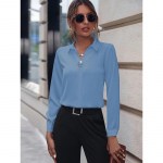 Commuter naiste pluusid Mitmek&uuml;lgsed lihtsad &uuml;hev&auml;rvilised s&auml;rgid pikkade varrukatega keskmise pikkusega &uuml;lisuur s&auml;rk L taevasinine v&auml;rv