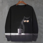 Naljakas meeste pusa Abstraktne multikas kass 3D-tr&uuml;kk Pikkade varrukatega T-s&auml;rk Meesteriided Top Suured pusad meestele Kapuutsiga pusad 2XL
