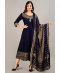 Naiste Prinditud Viskoos Rayon Anarkali Kurta Kleit Kinnitatud Dupattaga Komplekt Peo R&otilde;ivastus &Uuml;laosa Tuunika Kurti S sinine