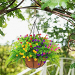 Artificial Flowers in Hanging Basket, Flowerpot ,Faux Flower Arrangement, Bouquet Fake