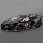 1/18 Aventador SVJ 63 sulamist v&otilde;idus&otilde;iduauto mudel, survevalatud metallist m&auml;nguasjakollektsioon Heli ja valgus eemaldatav eemaldatav simulatsioon lastele kingitus must
