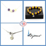 Pierres et Min&eacute;raux. Parure Bracelet Collier 4 Perles Am&eacute;thyste + Agate jaune 8 mm. Chaine Taille personnalisable.