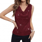 Naiste pusad Litritega V-kaelusega varrukateta T-s&auml;rk L&auml;ikivad s&auml;delevad pluusid Seksikad Cami topsid kokteilipeoks klubir&otilde;ivaste &otilde;htuks XL veinipunane v&auml;rv