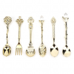 6 tk/komplekt Uuenduslik vanaaegne retro tsingisulamist lusikad kahvlikomplekt s&ouml;&ouml;giriistad k&ouml;&ouml;gitarvikud Kuld (&Otilde;nnelik