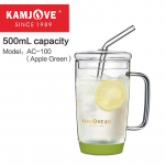 KAMJOVE L&auml;bipaistev Korduvkasutatav K&otilde;rge Boorsilikaatklaasist Joogitops Kaane ja K&otilde;rrega 500ml Loov joogitops Moodne k&otilde;rrega tops 500ml