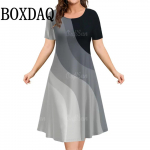 Naiste l&uuml;hikeste varrukatega kleit Suures suuruses lahtised kleidid 3D triibudega tr&uuml;kitud riided Suvine vabaaja stiilne A-joonega kleit S