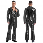 Meeste 70ndate diskokost&uuml;&uuml;m, l&auml;ikiv metallik Unitard Zentai lukuga body, &uuml;hes t&uuml;kis kombinesoonid XXL must