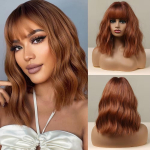 ALAN EATON Auburn S&uuml;nteetilised Parukad Tukaga L&uuml;hike Laineline Parukas Punakaspruun Krussis Juustega Peole Cosplay'le Kuumakindel Kiudaine Parukas brown