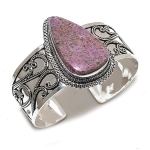 Natural Purpurite Gemstone 925 Sterling Silver Cuff Bangle Adjustable m6g35