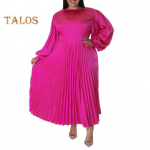 Naiste kleit &uuml;mara kaelusega laterna varrukatega suur suurus maxi kleit k&otilde;rge v&ouml;&ouml;kohaga plisseeritud &auml;&auml;rega sile pikk kleit XXXXXL roosa punane v&auml;rv